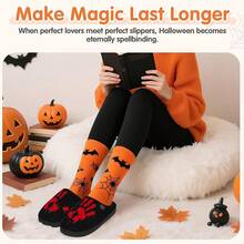 Cozy Plush Halloween Pumpkin Slippers, Non-Slip Fluffy Design - Red Hand - View 2