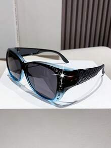 时尚女士超大方形镜框环绕式眼镜，适合驾驶 - 黑色 - 查看 9