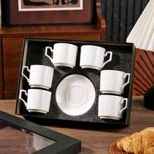 90ml/3.16oz 陶瓷茶杯带碟，适合下午茶、办公室、餐厅、家庭聚会、咖啡杯套装 - C款 - 查看 1