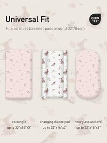 GLLQUEN BABY Bassinet Sheets 2 Packs, Breathable Cozy Fitted Mattress Sheet, Elastic Travel Crib Fashionable Floral Pattern, Cradle Sheets For Baby Boy Girls 32"X16"(Rabbit), Oeko-Tex Certificated