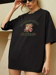 Camiseta gráfica festiva de probador de galletas navideñas para mujer, deliciosa camiseta para amantes de los dulces navideños y la repostería para damas, prenda de invierno acogedora con estampado único. - Negro - Ver 1
