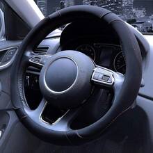 ISTN - Funda para volante de coche de 38 de cuero sintético transpirable para hombre estilo deportivo con color de contraste - Negro - Ver 13