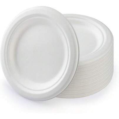 25 Platos de Papel Blanco Impermeables y Antigrasa, Vajilla Ecológica para Bodas, Cumpleaños, Eventos y Celebraciones, Resistentes, Prácticos y Biodegradables 6BQI