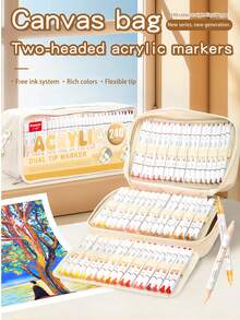 12-Color Set Of Dual-Tip Acrylic Paint Markers, Skin Tone & Pink Shades, 240 Blendable Colors, Soft & Chisel Tips, For Art Students, DIY Painting On Stone/Glass/Fabric/Shoes