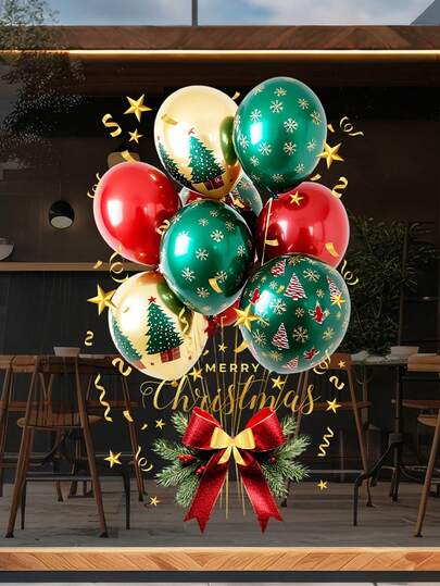 1 قطعة ملصقات نافذة عيد الميلاد، ديكورات احتفالية، بالونات، نجوم وأنماط الفيونكة، مرئية من الجانبين، امتصاص كهروستاتيكي بدون آثار وبدون غراء متبقي، مناسبة للمنزل والحمام والحفلات والمتجر والديكور، ملصقات ديكور الجدران للغرفة وديكور المنزل وديكورات عيد الميلاد المنزلية