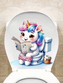 1pc Home Decorations Cute Funny Cartoon Animals Newspaper Reading Toilet Sticker - Waterproof Self-Adhesive Bathroom Sticker, Compatible With Ceramic Surfaces, Animal Theme, Square, Must-Have Decorative Sticker For Home, Toilet Decoration Items Refresh Your Home