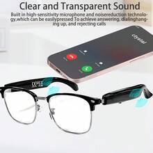 SENBONO AI 翻译智能眼镜，内置麦克风和扬声器，提供高清语音通话和 Hi-Fi 音乐品质，智能音频眼镜非常适合办公室日常家庭使用，男女皆宜，是理想的节日礼物，音频流媒体眼镜，家庭办公配件，语音通话眼镜，Hi-Fi 音乐眼镜，时尚音频设计，现代科技眼镜，舒适的佩戴设计，科技爱好者的礼物 - 透明 - 查看 3