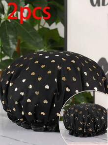Waterproof Double-Layer Shower Cap Elastic Shower Hair Cap For Men, Women & Adult Kitchen Oil-Proof Face Mask Cap (For Shower Use To Prevent Hair Wetness, Not Suitable For Sleeping) Sleep Bonnet,Summer,Beach,Hat - 2pcs (various Styles) - View 18