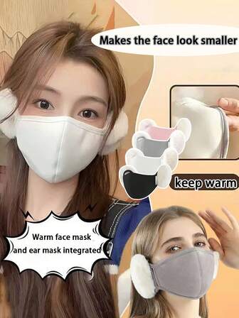 Women's Warm Plush Ear-Covering Face Mask, Cute & Breathable, 2-In-1 Wind-Proof Mask For Winter