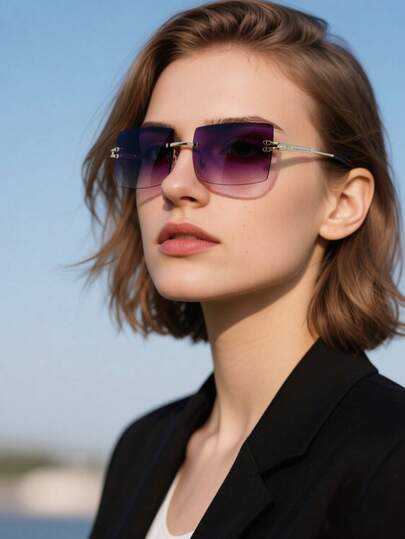 1 pieza Gafas de moda de mujer con nuevo marco cuadrado pequeño retro, lentes de color block oceánico con estilo personalizado, adecuadas para uso diario, al aire libre, protección solar, actuaciones en el escenario y fiestas