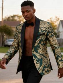 Mens Tuxedo Jacket Paisley Shawl Lapel Suit Blazer Coat Jacket For Dinner,Prom,Wedding - 綠色 - 查看 2
