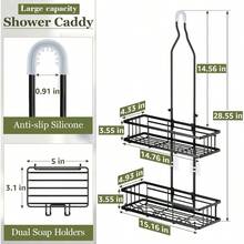 Shower Caddy Hanging: Adjustable Height Organizer Over Showerhead - Black Rustproof Shower Shelves With Hooks 2 Soap Holders - Black - View 3
