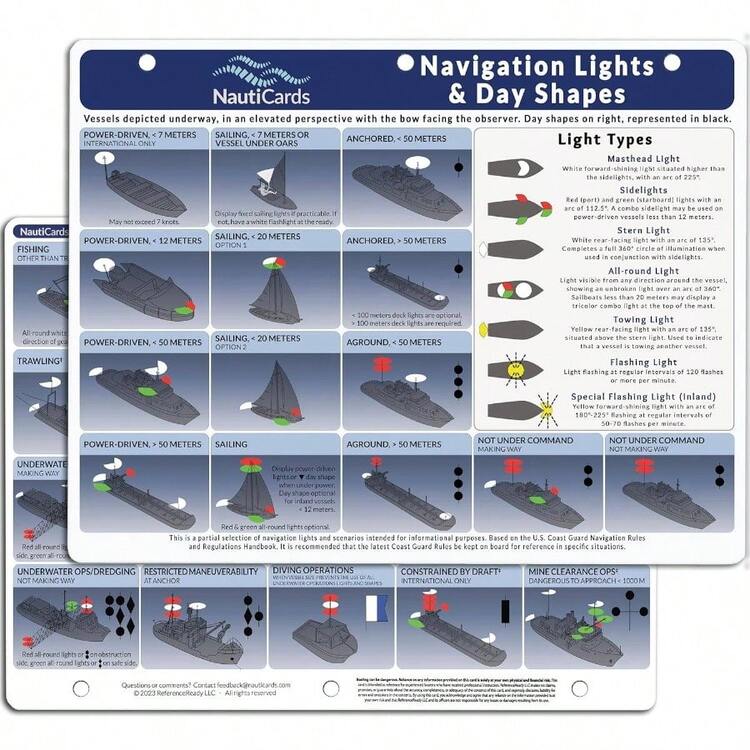 Navigation Lights And Day Shapes Quick Reference Guide - Waterproof Visual Guide To Guard Rules And Regulations 2024 COLREGS Sailboat And Boating Lights And Shapes - Initial - View 1