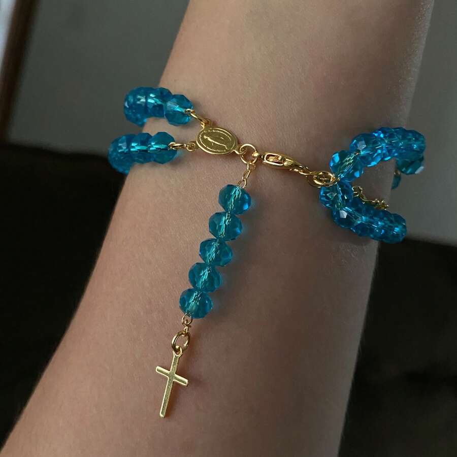 Double Plated Rosary Bracelet - Royal Blue/Gold - View 1