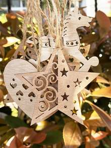 6 قطع/عبوة زينة عيد الميلاد الخشبية - نجمة الثلج، حصان أرجوحة، نجمة خماسية، شجرة الحب، زينة شجرة عيد الميلاد، مناسبة لشجرة عيد الميلاد، زينة معلقة لعيد الميلاد، ديكور عطلة الشتاء، حرف خشبية خفيفة الوزن، ديكورات عطلة متينة، ديكور عطلة مسطح، هواية الحرف الموسمية
