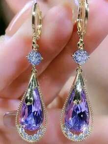 "1 Pair Elegant Blue Crystal Drop Earrings For Women – Fashionable Hook Design, European & American Classic Style Jewelry, Versatile Statement Accessory, Chic 2025 New Arrival, Perfect For Daily Wear, Parties & Gift Giving" - 彩色 - 查看 9