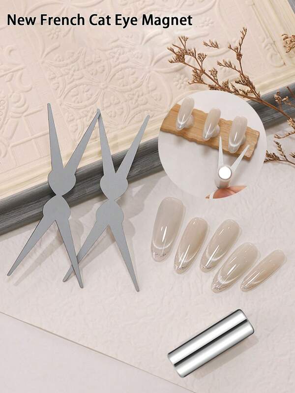 Nail Art Dual-End French Cat Eye Magnet Assistant Tool With Strong Cylindrical Magnets Nail Supplies Design DIY Decoration For Christmas Women Beauty Gift