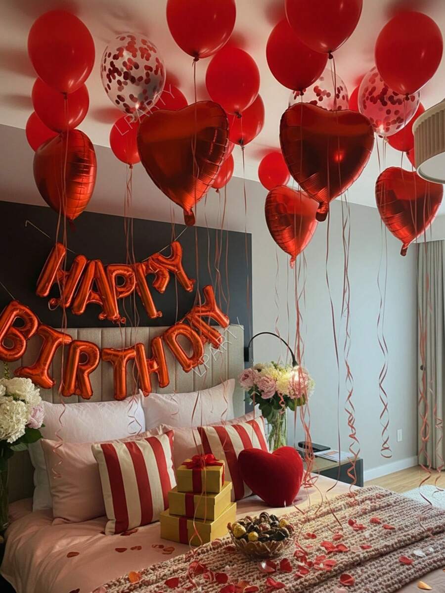 36件組紅色主題裝飾氣球,16英吋紅色「Happy Birthday」字母鋁箔氣球,18英吋紅色心形氣球,鋁箔亮片氣球,10英吋紅色乳膠氣球 - 紅色生日快樂 - 查看 1