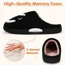 Cozy Plush Halloween Pumpkin Slippers, Non-Slip Fluffy Design - Black Bat - View 4