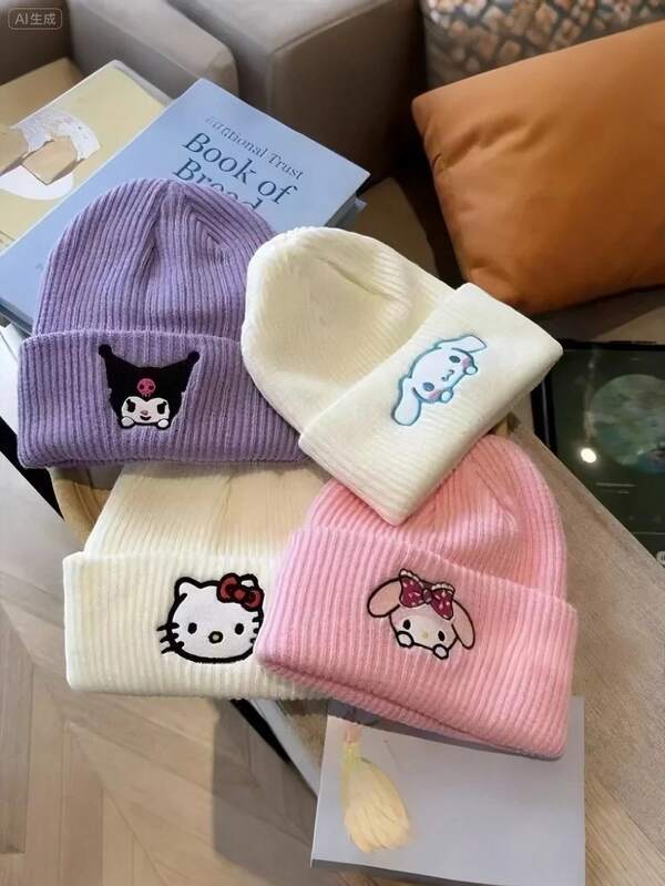 Sanrio 1pc Sanrio Hello Kitty & Friends Embroidered Knitted Hat - Warm Winter Warm, Hand Wash Feasible, Perfect Christmas Gift, Party Decoration,(Some Parts May Be Random), Holiday Necessities, Autumn, Thanksgiving, Christmas, Carnival, National Day, Autumn, Independence Day,(Random Style Shipped)