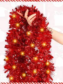 4 件 - 26.24 英尺圣诞金属丝花环圣诞树装饰红白金属闪光金属丝扭曲悬挂花环适用于室内室外圣诞节节日派对装饰 - 紅色白色 - 查看 3