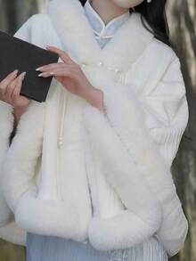 1 Áo choàng ngoài cổ lông chồn giả, Áo khoác len cardigan phong cách cổ điển thanh lịch, Phù hợp mặc sườn xám, đám cưới, Thu/Đông - Nhiều màu - Xem 4