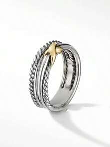 New Hollow Dual-Tone Electroplated Crossed Ring, Popular Fashion Couple Rings - Bạc - Xem 5