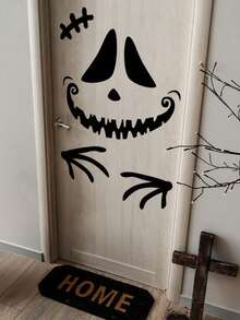 Black Halloween Door Sticker, Ghost Face Stickers, Black Ghost Window Wallpaper For Indoor Outdoor Party Decoration, Haunted House Supplies/Halloween Door Decorations/Halloween Bedroom Decorations