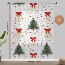1PC Festive Xmas Tree Bow Dot Christmas Sheer Curtain, Modern Pattern Light Filtering Polyester Voile Rod Pocket Type For Holiday Window & Home Accent. - Multicolor - View 8