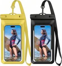 Funda Impermeable para Teléfono, con Bolsillo Interior para Tarjetas, Funda Impermeable para 17 16 15 14 Pro, Bolsa Seca Ligera IPX8 para Celular, Esenciales para Cruceros en la Playa, 1 Paquete-Negro-8.3″ - A1-Amarillo+Negro- Paquete de 2 - Ver 13