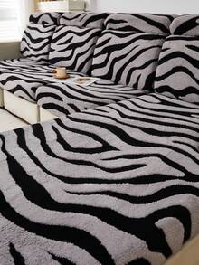 1 件柔软毛绒布艺防宠物沙发座套，斑马纹，多色，厚植绒提花斑马纹设计，适用于沙发座套/靠背套，秋冬 - 彩色 - 查看 9