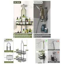 Shower Caddy Hanging: Adjustable Height Organizer Over Showerhead - Black Rustproof Shower Shelves With Hooks 2 Soap Holders - Black - View 1