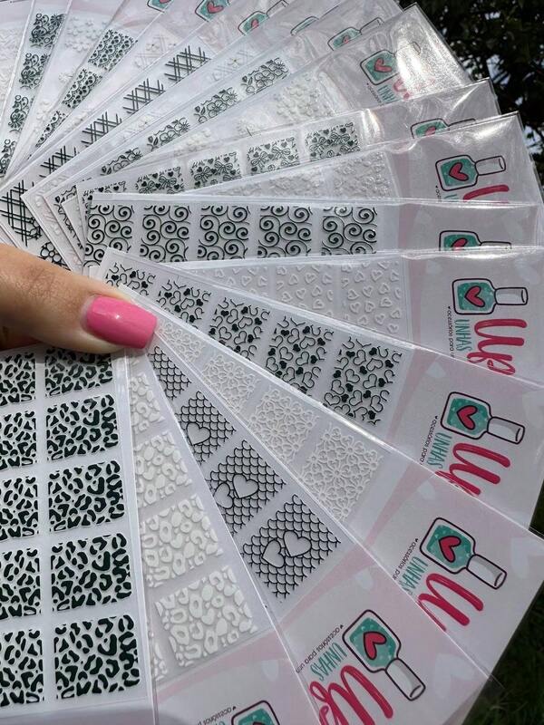 100 ADESIVOS PARA UNHAS KIT RENDAS BRANCAS E PRETAS VARIADOS