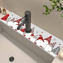 1pc Christmas Theme, Christmas Gnome Pattern Diatom Mud Faucet Absorbent Pad-Anti-Slip, Moisture-Proof And Splash-Proof Guard, Suitable For Kitchen And Bathroom Countertops.