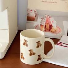 1 chiếc cốc sứ 11oz/cốc/tách cà phê/tách trà/tách matcha/tách sữa có họa tiết gấu dễ thương, có nhiều màu sắc bao gồm trắng, đen, hồng, vàng, xanh dương, cam, xanh lá cây, nhạy cảm với nhiệt, có thể tái sử dụng, dùng được trong máy rửa chén và lò vi sóng, đựng sữa, cà phê, trà, v.v. - Màu be - Xem 7