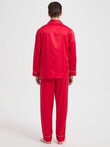 新款男士时尚休闲睡衣套装，秋冬服装 - 紅色 - 查看 2