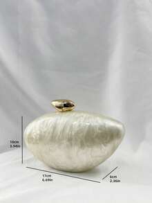 时尚简约大理石纹亚克力手提包，优雅个性鹅蛋小众手拿包，链条单肩包 - 香檳色 - 查看 7