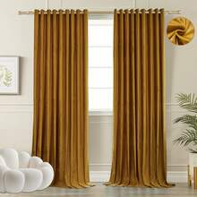 Golden Velvet Curtains, Luxurious 2-Panel Home Decorative Curtains, Blackout Curtains For Bedroom And Living Room, Thermal Insulating Luxurious Ultra-Soft Decorative Ring-Top Room Curtains, Suitable For Room Decoration, Holiday Decorations, Christmas Decorations, Living Room, Bedroom, Hotel, Apartment (Width 42 X Length 63 Inches, Width 42 X Length 84 Inches, Width 52 X Length 63 Inches, Width 52 X Length 72 Inches, Width 52 X Length 84 Inches, Width 52 X Length 96 Inches, Width 52 X Length 108 Inches) - 金色 - 查看 12