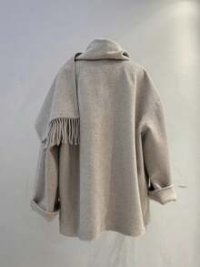 优雅别致羊毛大衣女短款外套2025冬季新款办公室女士开衫夹克披肩领外套秋季宽松斗篷服装 - 紫紅色 - 查看 7