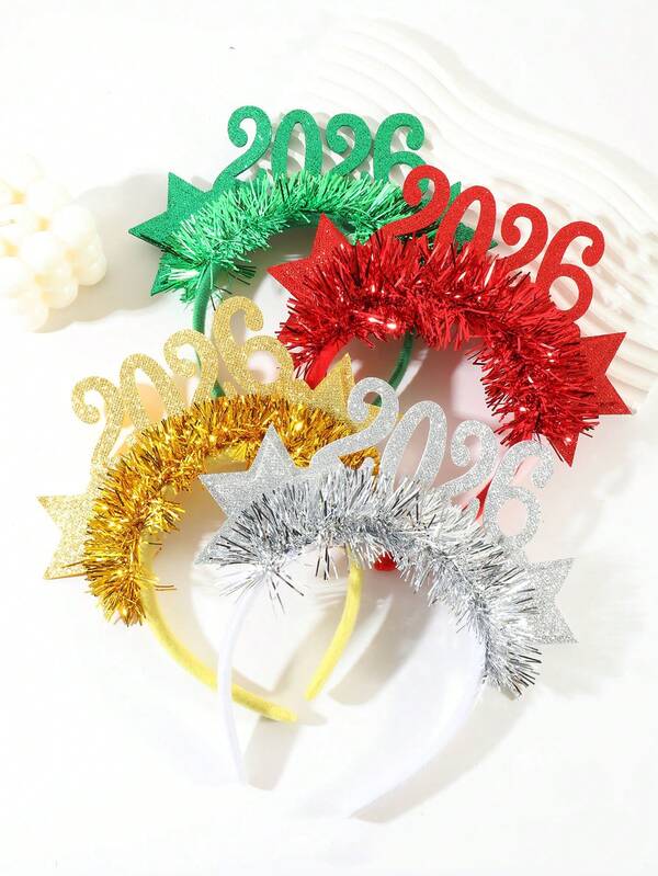 Diadema de tela para ambiente de Año Nuevo 2026, accesorio para fotos de Navidad y Año Nuevo, diadema de fibra de poliéster de unicolor para fiestas
