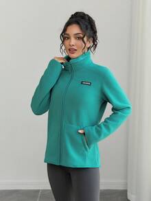 1 pieza Chaqueta de forro polar para mujer, chaqueta delgada con cuello alto con cremallera, transpirable y cálida, adecuada para senderismo, viajes y deportes de esquí en primavera, otoño e invierno - Verde - Ver 9