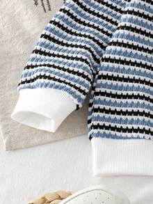 2 件套男童休闲条纹长袖运动衫和牛仔长裤套装，春秋季 - 彩色 - 查看 4