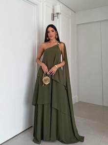 Super Elegant Luxurious Chiffon Fabric Wedding Evening Dress - 橄欖綠 - 查看 3