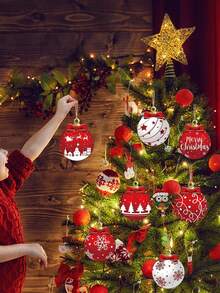 12pcs-Christmas Tree Hanging Decorations, Double Sided Lawn Decorations With Rope Outdoor Patio Hanging Ornaments (Non-Spherical) For Christmas Tree Home Porch Decorations (Warm Style)