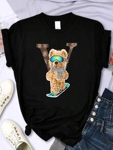 2025 Champion Tank Davis All Match American Fashion Brand Printed Men's And Women's Loose Summer Loose Short Sleeve T Shirt - 黑色 - 查看 1