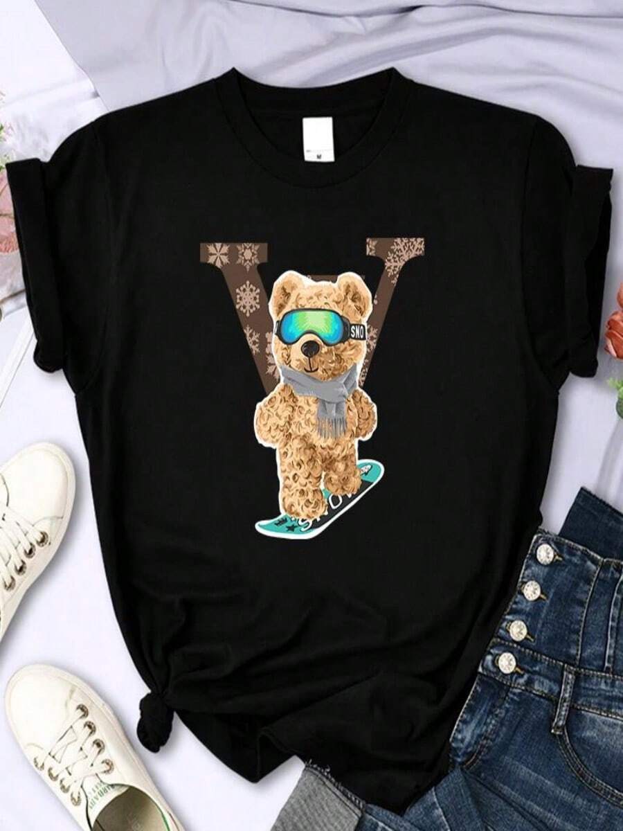 2025 Champion Tank Davis All Match American Fashion Brand Printed Men's And Women's Loose Summer Loose Short Sleeve T Shirt - 黑色 - 查看 1