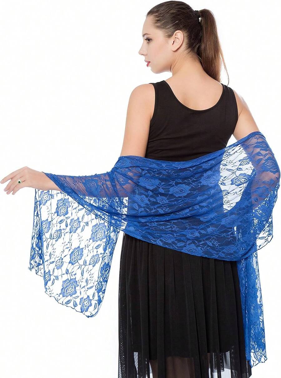 Women's Lace Shawls And Wraps For Formal Evening Party Dress,Bride Bridesmaid Shawl Veil For Wedding - 寶藍色 - 查看 1