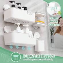 Estantes de Regadera con Ventosa, Organizadores para Regadera con Ganchos sin Taladros, Colgante para Pared Accesorios Juego de 5 para Bao con Soportes para Cepillo, Jaboneras, Almacenamiento - 5 Piezas - Ver 4