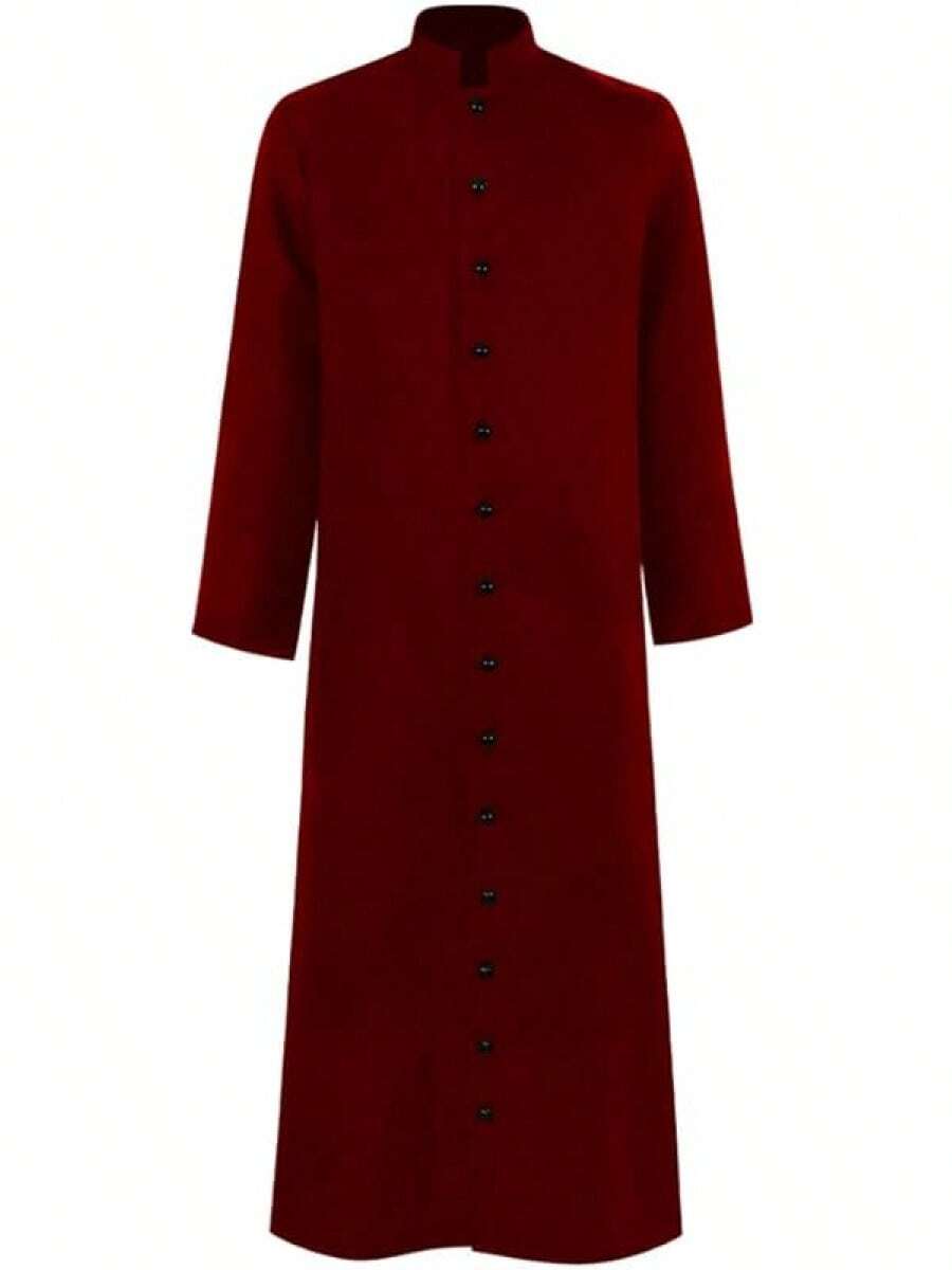Men's Cassock Robe Church Robe Choir Minister Clergy Pulpit Liturgical 5 Colorshalloween - Dark Red - View 1