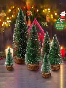 4pcs-Mini Christmas Tree Christmas Decorations Artificial Christmas Garland 4 Sizes Available Christmas Tree Bottle Brush Tree Christmas Party Holiday Table Decor Room Decor Christmas Holiday Decorations (Green)